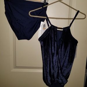 2 piece blue velvet swim suit NWT